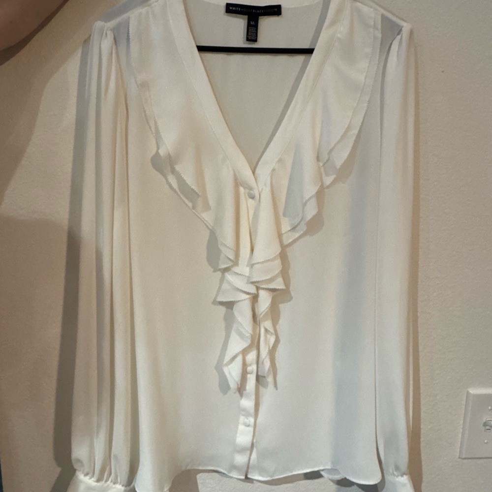 White House Black Market Ivory Ruffle Blouse